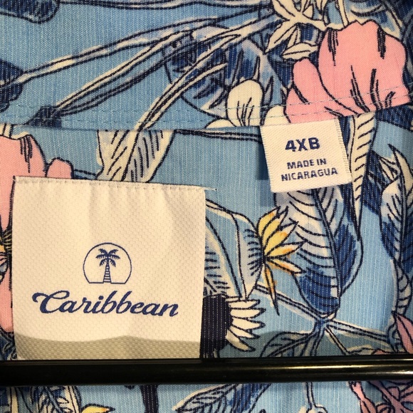 Caribbean Hawaiian Shirt Size 4XB Size Blue Floral Button Up Tuscan Birds,Soft - Picture 2 of 11